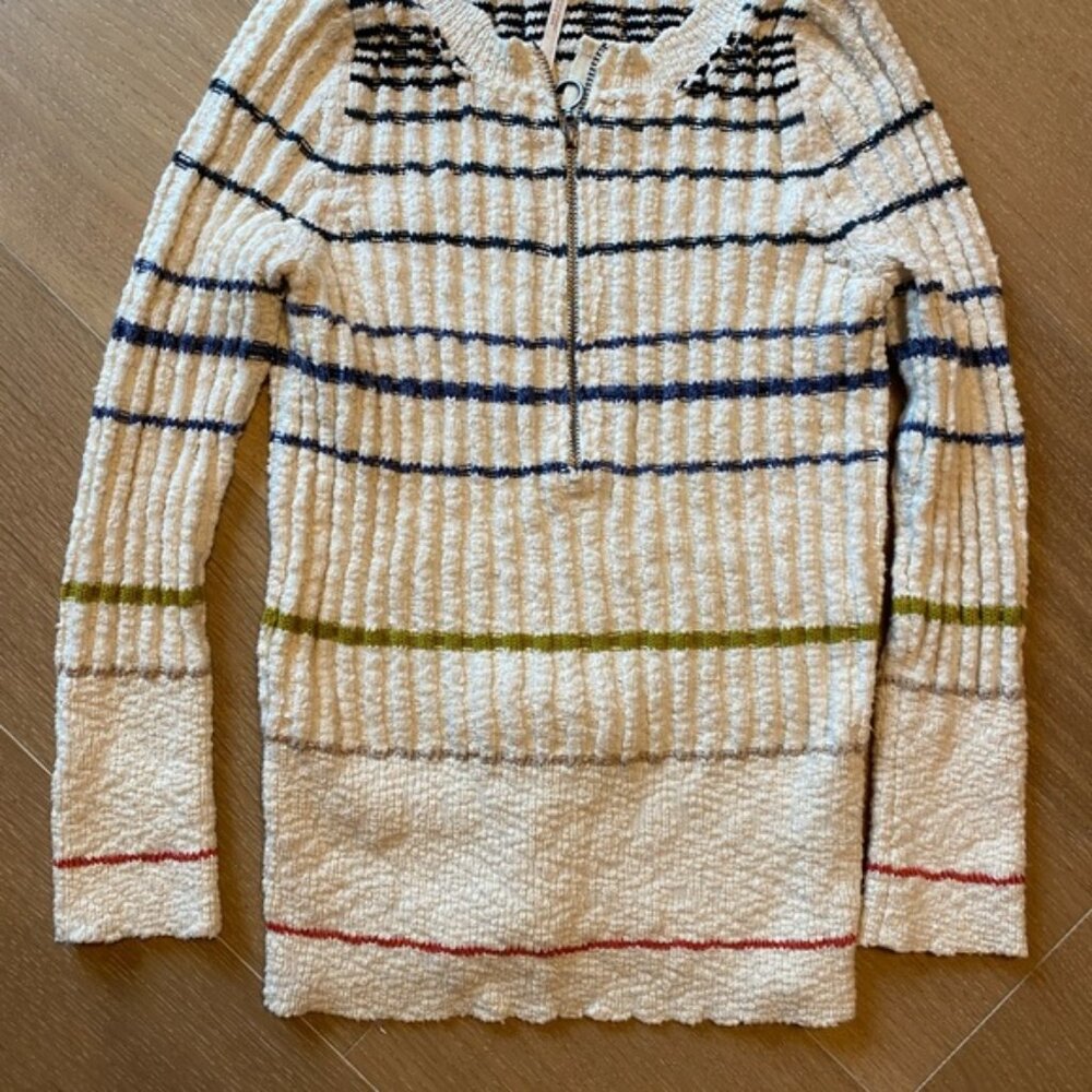 Free People Striped Ribbed Zip Neck Sweater XS Fitted Stretch Preppy Boho Knit